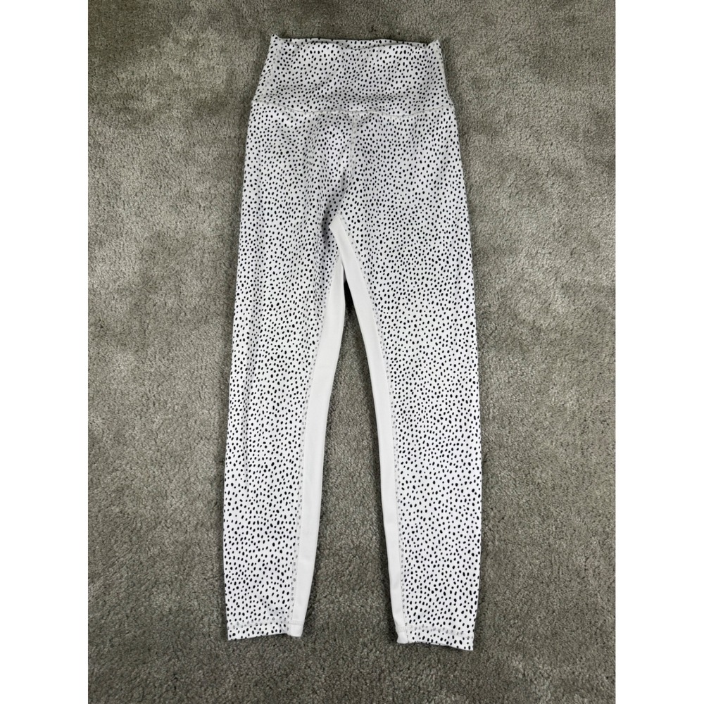 Allfenix Womens Dalmatian Spotted High Rise Leggings White Black Small 2352